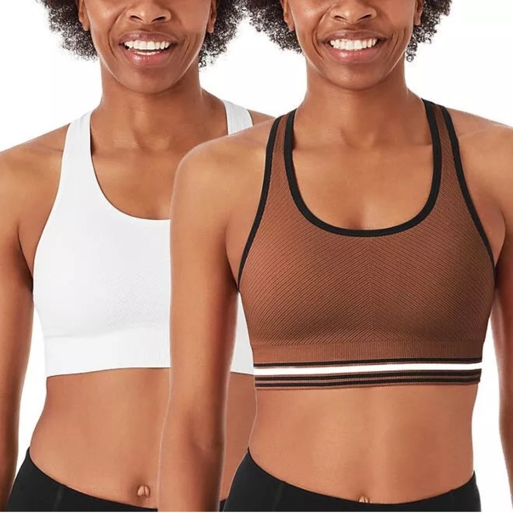2 Pack Seamless Racerback Brown and White Sports Bras for Ultimate Comfort - Picture 1 of 4